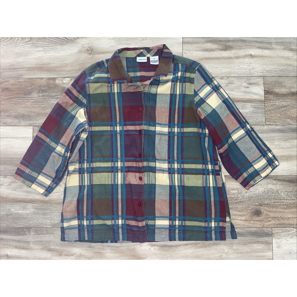 Cabin Creek Multicolor Plaid 3/4 Sleeve Button Up Flannel Women’s Size 1X 90s